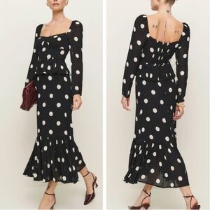 Reformation Black and White Polka Dot Midi Dress